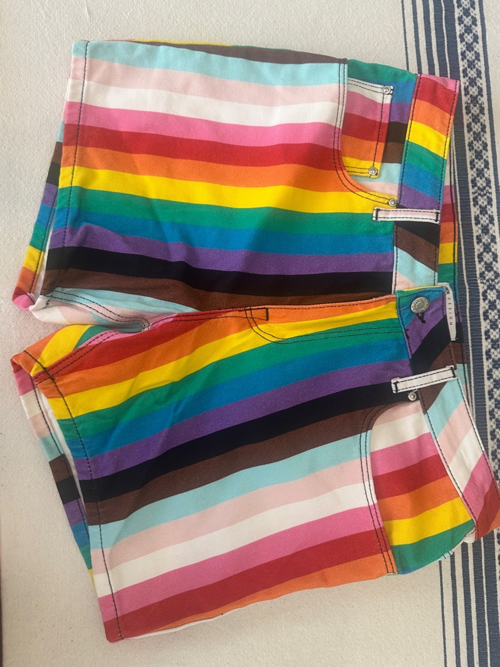 ASOS Rainbow Stripe Jean Shorts - Multicolor